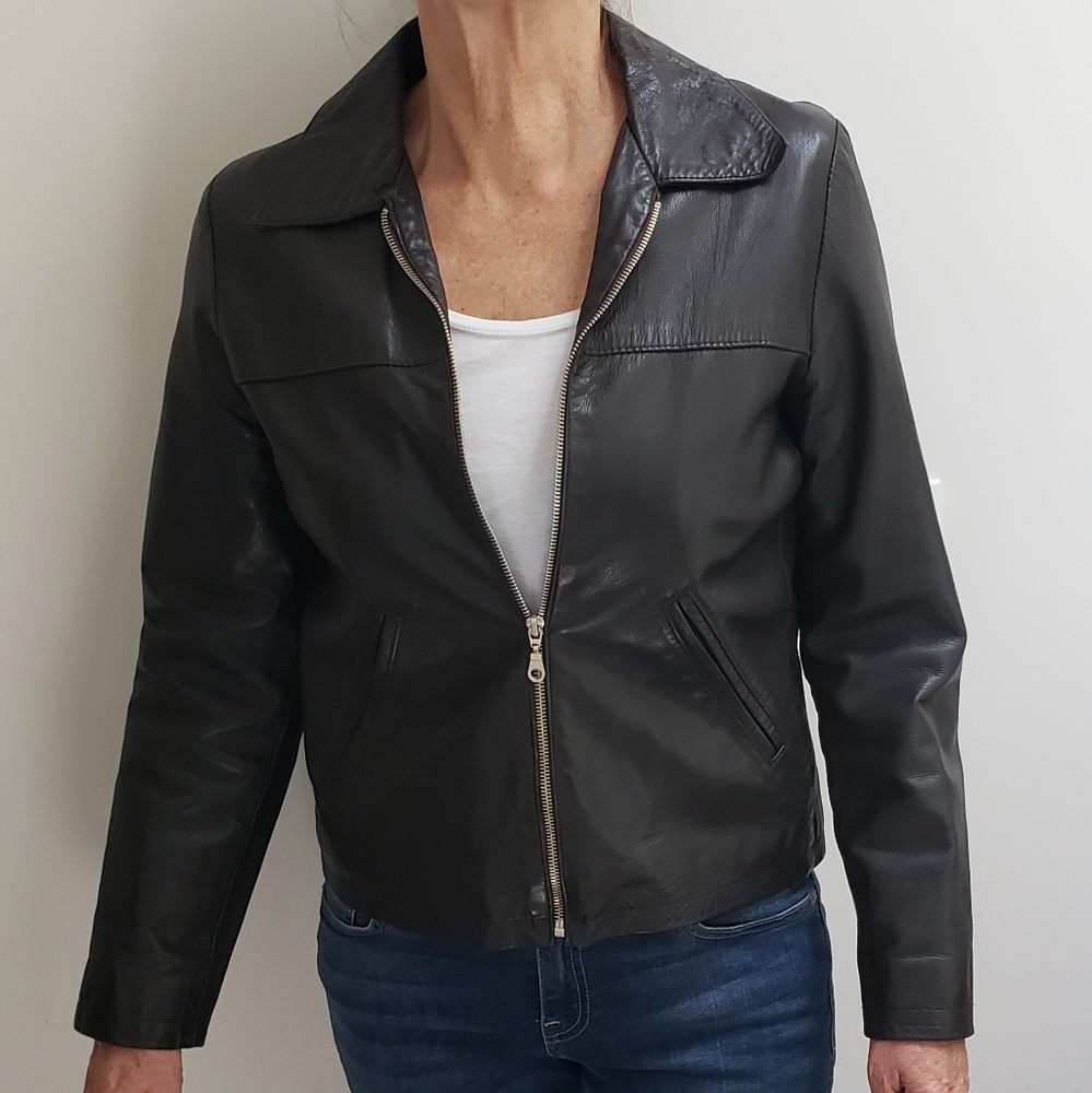 90s Zip-Front Leather Jacket